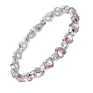 Magnetic Pink Heart Silver Toned Bracelet
